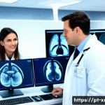 방사선사 병원 내 승진 사례 - A professional hospital radiology department scene showing a diverse team of radiologists and techni...