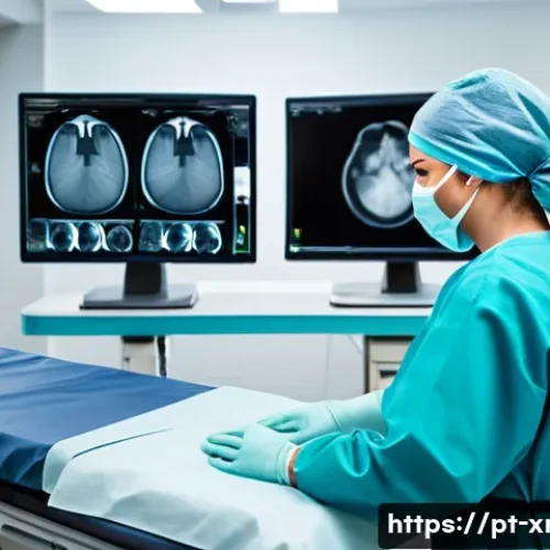 방사선사 직업 만족도 - A professional radiology technician working in a modern, well-lit hospital radiology room equipped w...